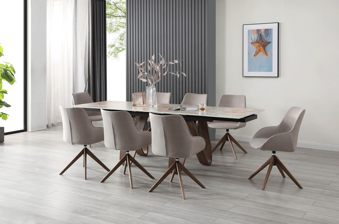 ESF 9086 Marble Top Dining Set - 2 Extensions
