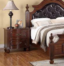 F9142 Poundex Four Post Bed - Faux Leather Headboard