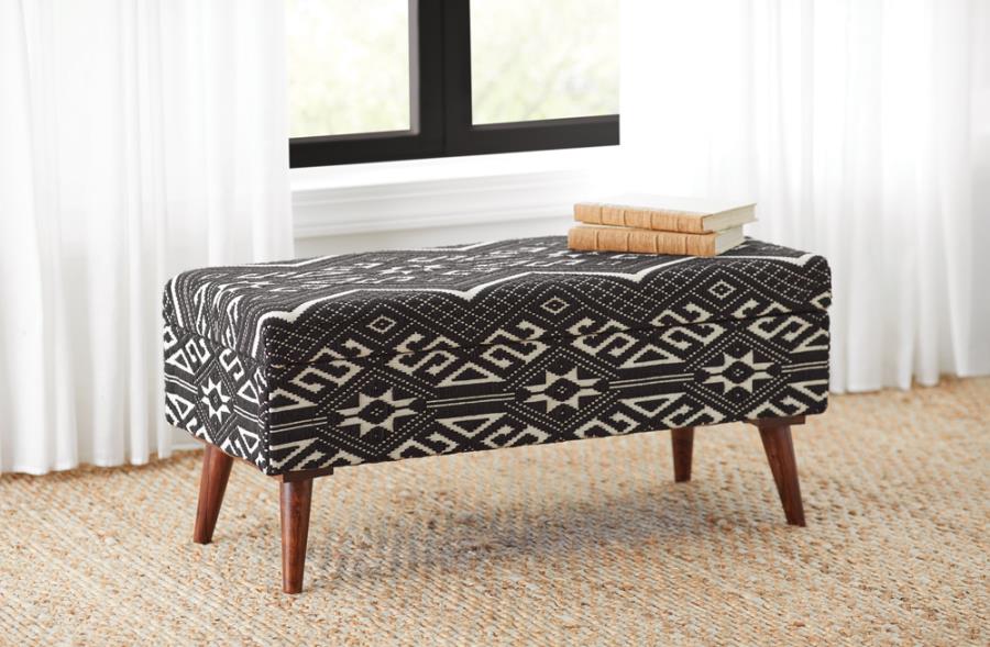 Cababi Tribal Fabric Upholstered Storage Bench Orange & Beige