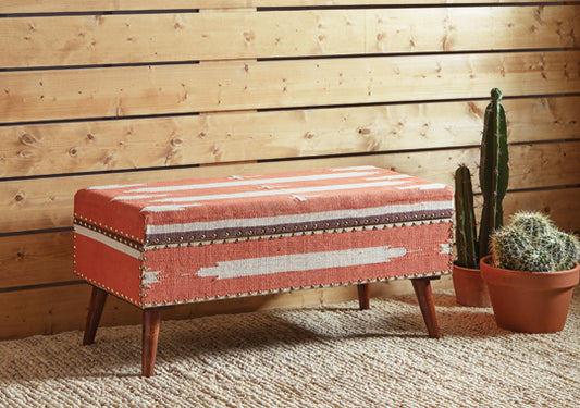 Noah Upholstered Storage Bench Orange & Beige