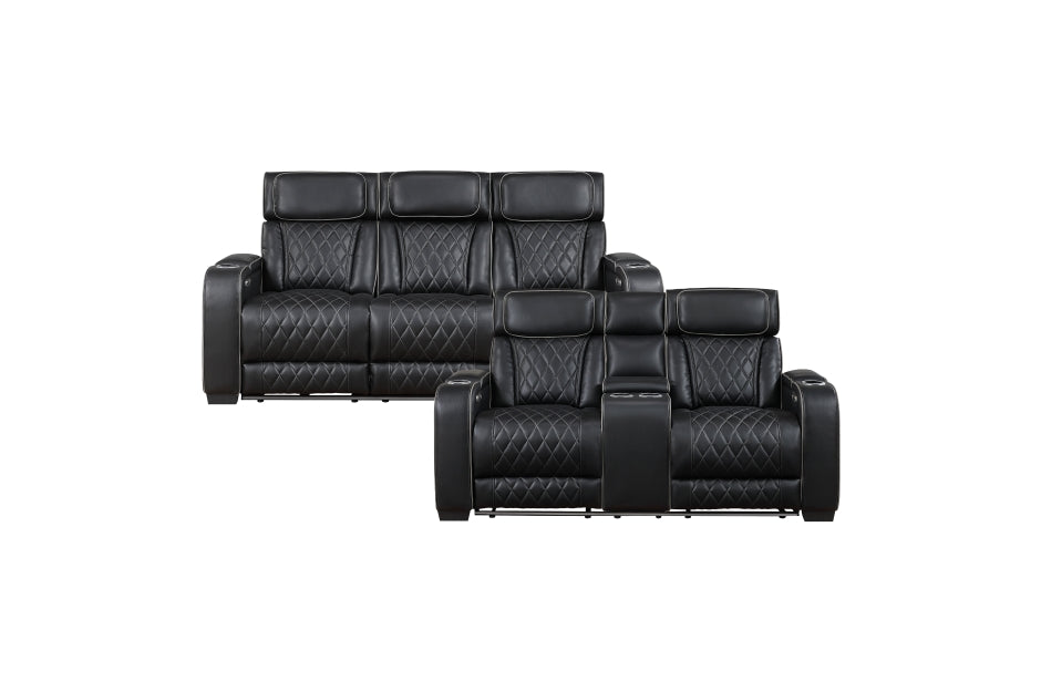 Fairway Black 2 Pc Living Room Set - Power Recliners