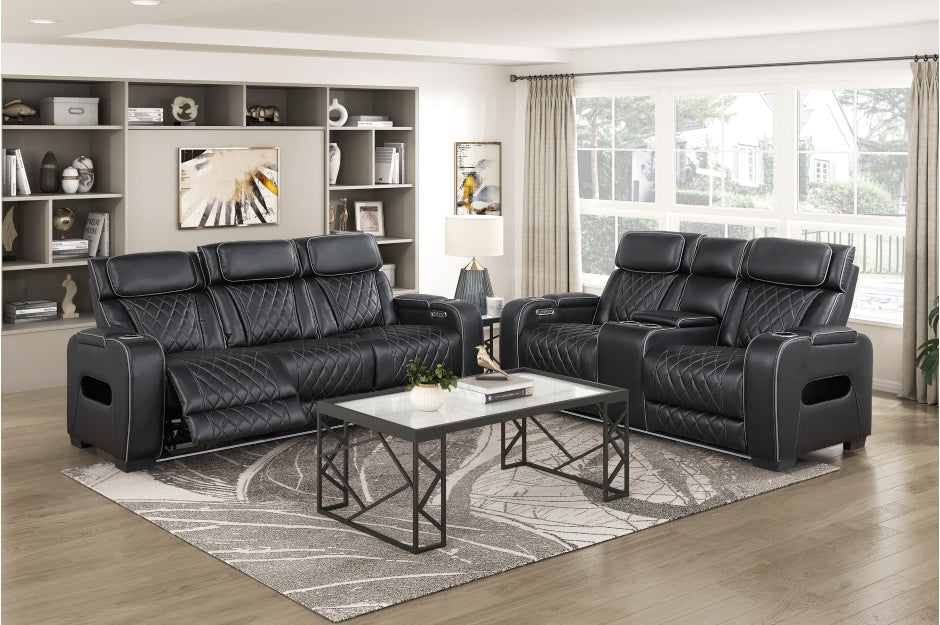 Fairway Black 2 Pc Living Room Set - Power Recliners
