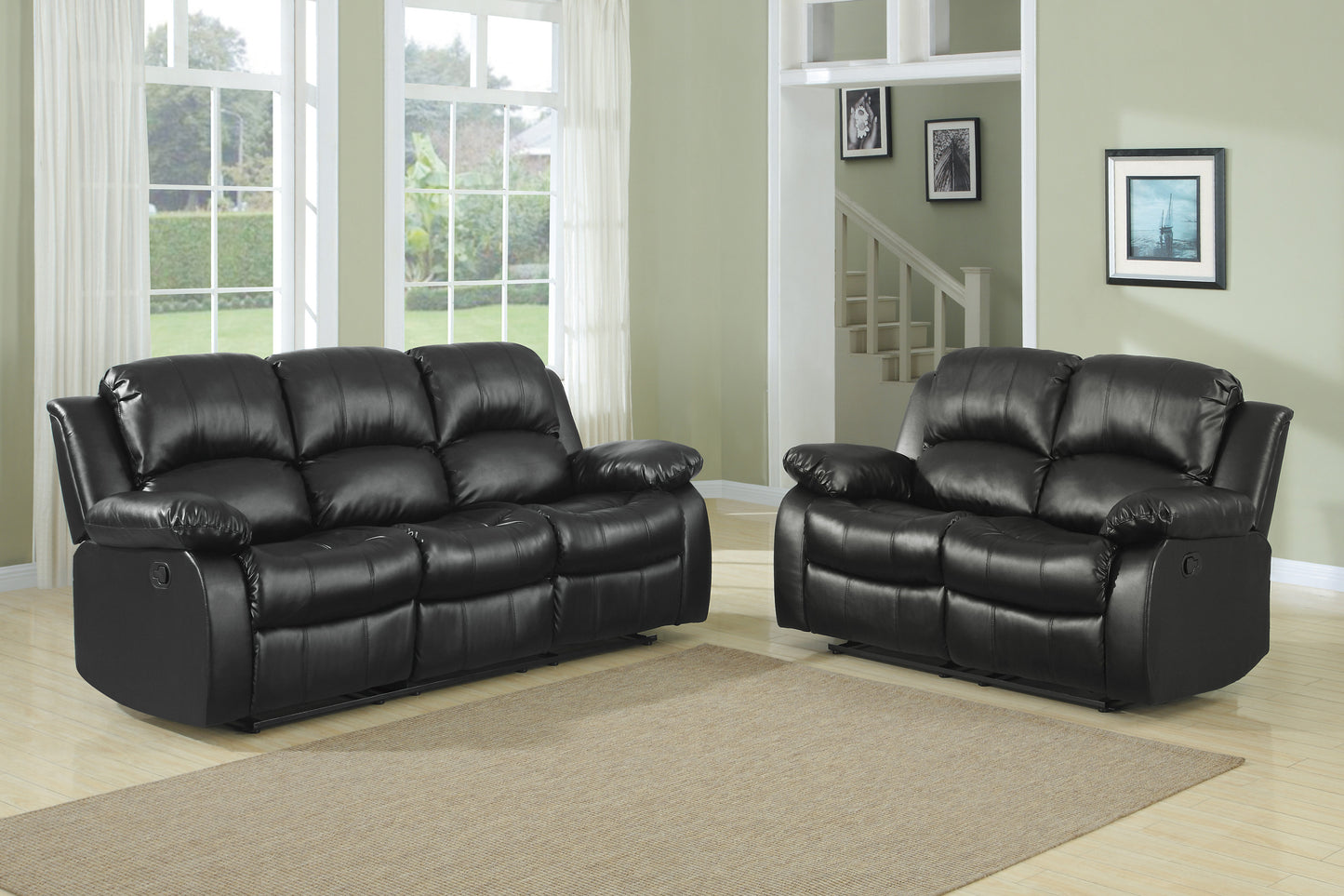 Cranley 9700BLK Faux Leather Sofa Set by Homelegance