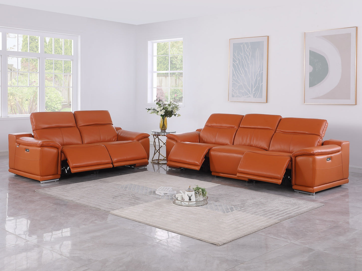 9762 Global United Leather Sofa Set - Camel