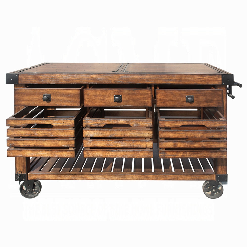 Kaif 98184 Distressed Chestnut Kitchen Cart