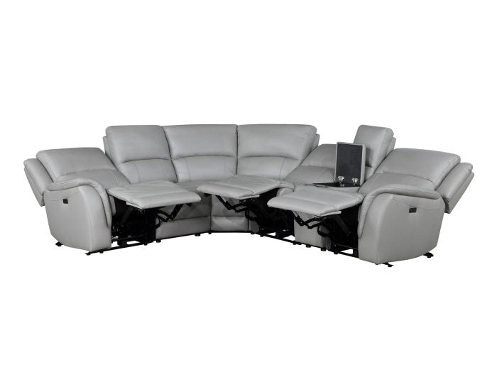 Alexandria Stone Leather 6 Pc Sectional - Steve Silver