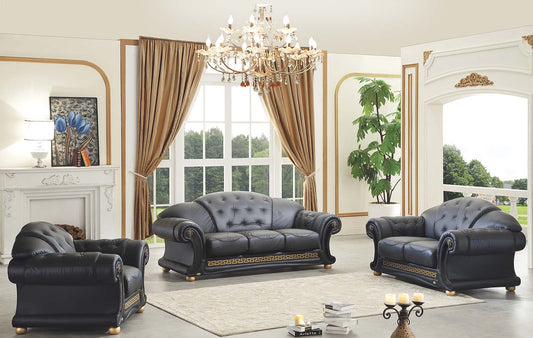 Apolo Top Grain Black or Ivory Leather Sofa Set