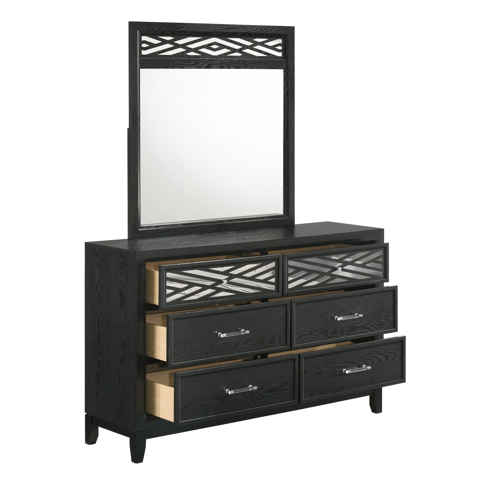 4 piece black dresser set Kae 4 Piece King Bedroom Set, LED and Mirror Trim, Textured, Black