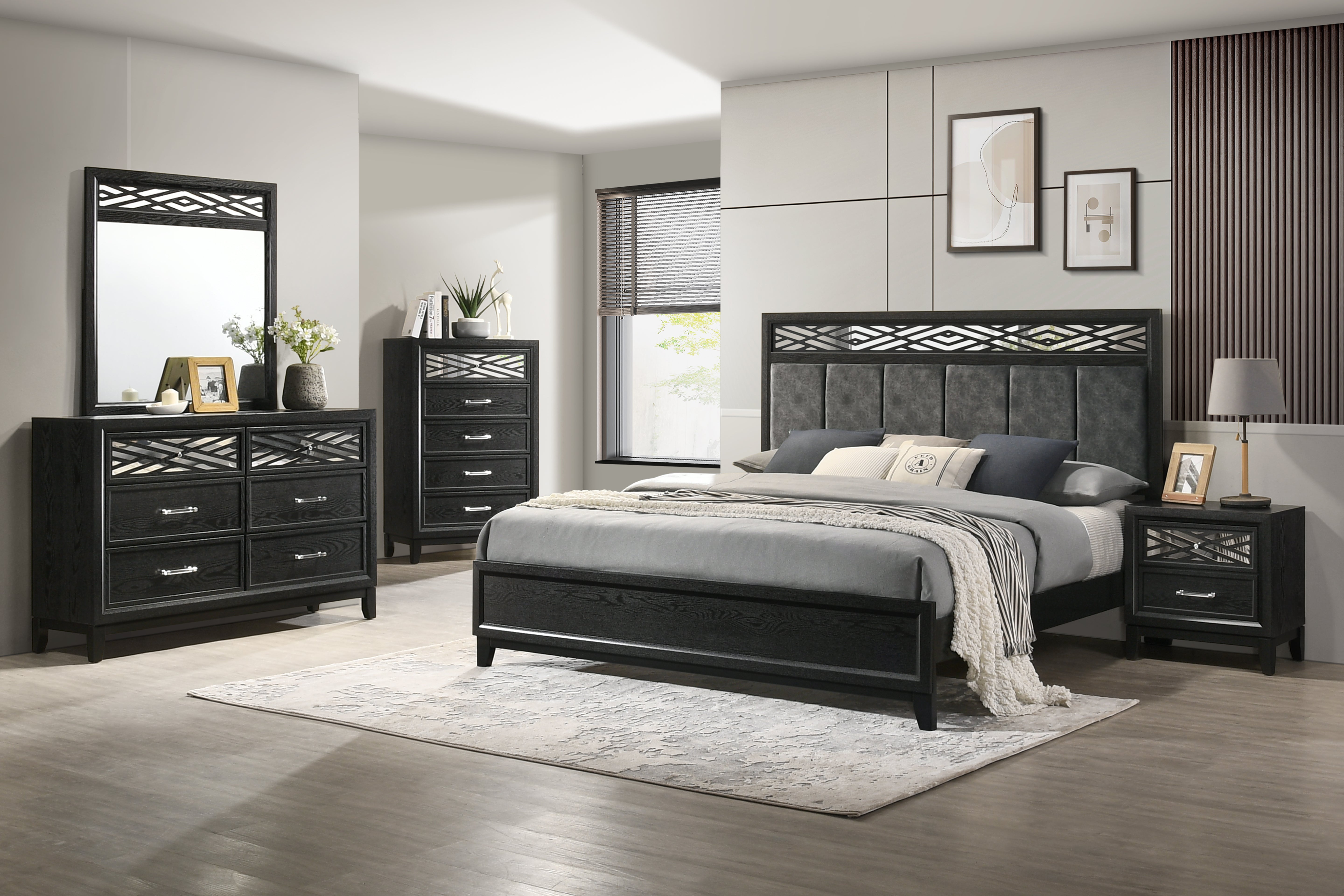 Obsidian Black 4 Pc Bedroom Set by New Classic – Bradley Home Funishings
