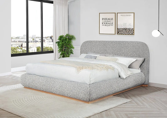 B16 Gray King Boucle Platform Bed