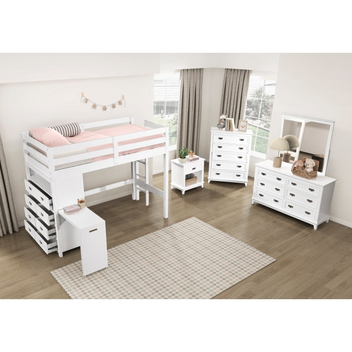 Twin/Full Loft Bunk Bed w/Chest & Hidden Desk
