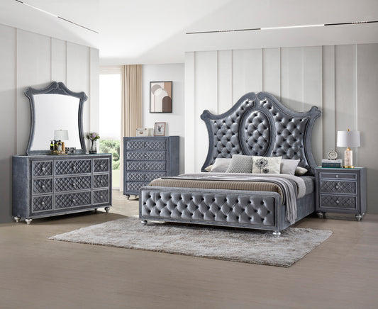 Cameo 4 Pc Upolstered Bedroom Set - Black or Gray