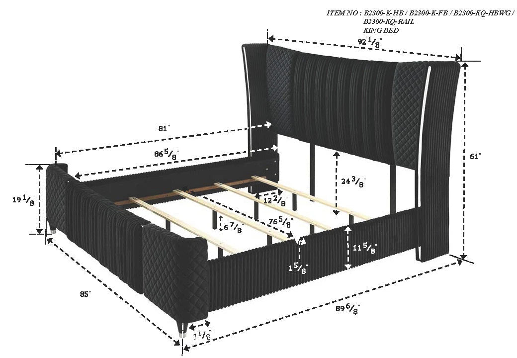 Armany B2300 Black Velvet King 4 Pc Bedroom Set