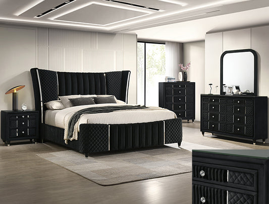 Armany B2300 Black Velvet King 4 Pc Bedroom Set