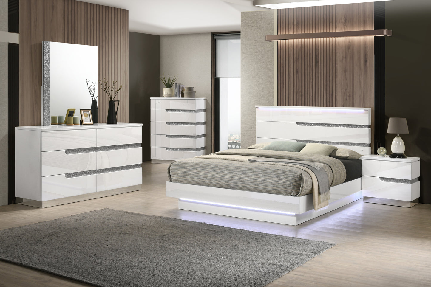 Paradox 4 Pc White King LED Bedroom Set
