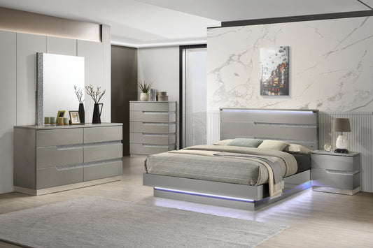 Paradox 4 Pc Gray King LED Bedroom Set