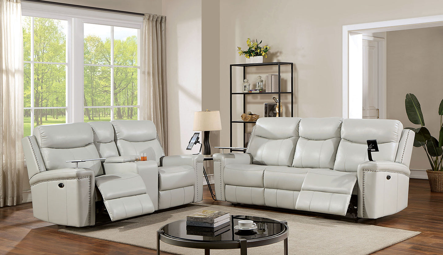 Florine Power Sofa Light Gray Leatherette