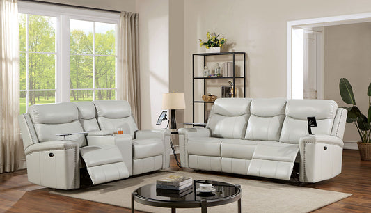 Florine Power Sofa Light Gray Leatherette
