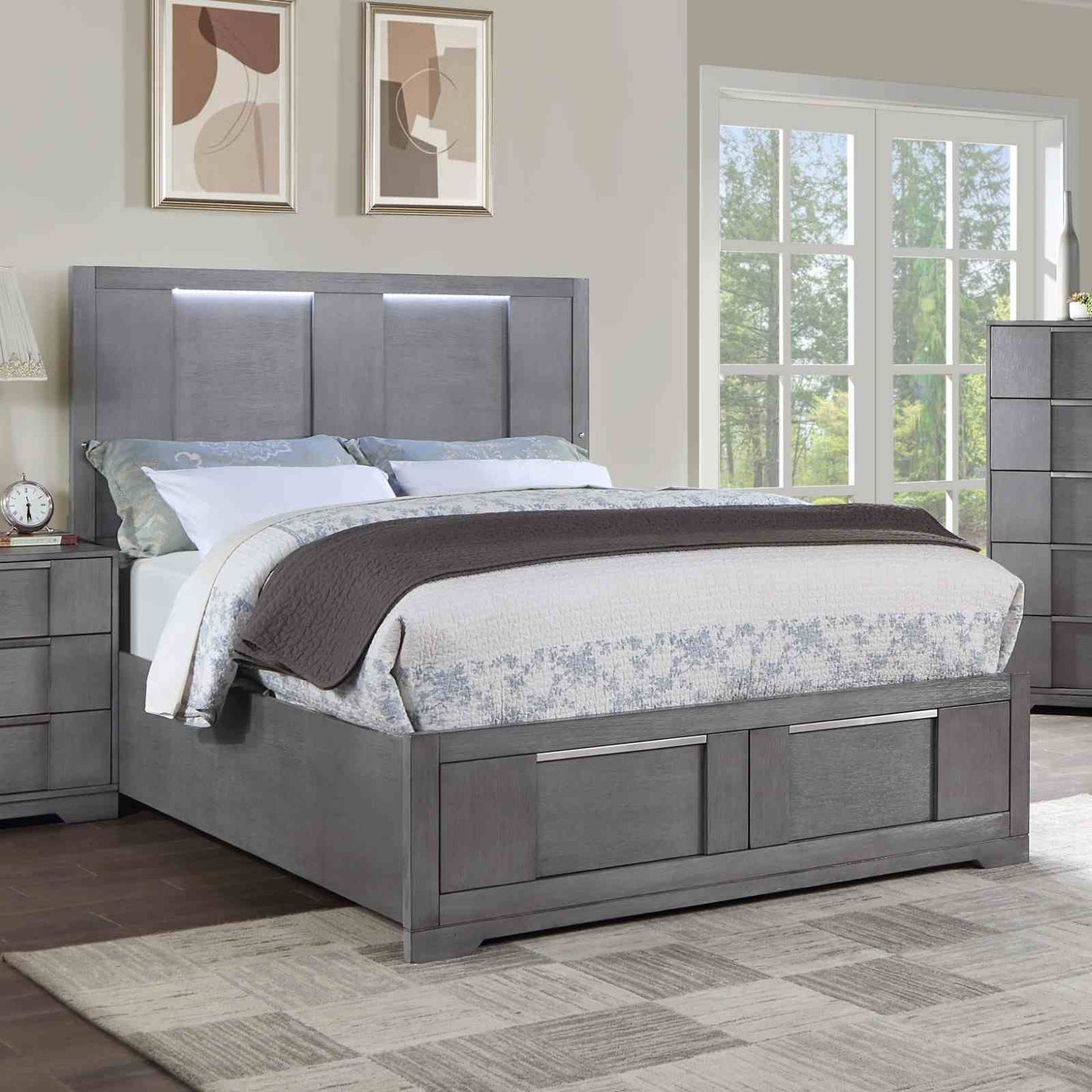 Regulus Gray Modern Bedroom Set LED Headboard