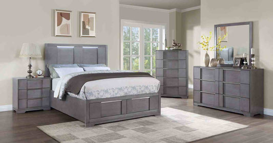 Regulus Gray Modern Bedroom Set LED Headboard
