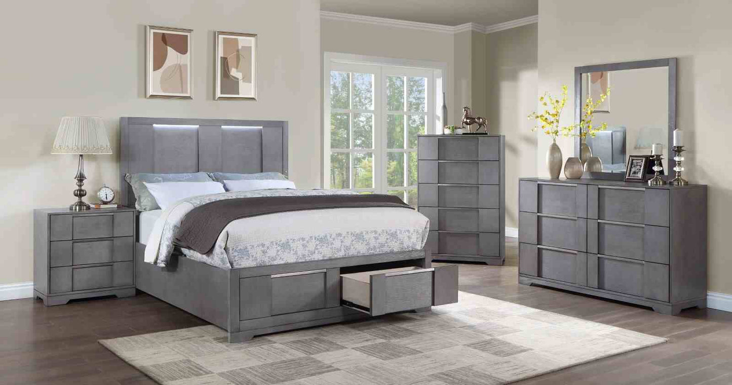 Regulus Gray Modern Bedroom Set LED Headboard