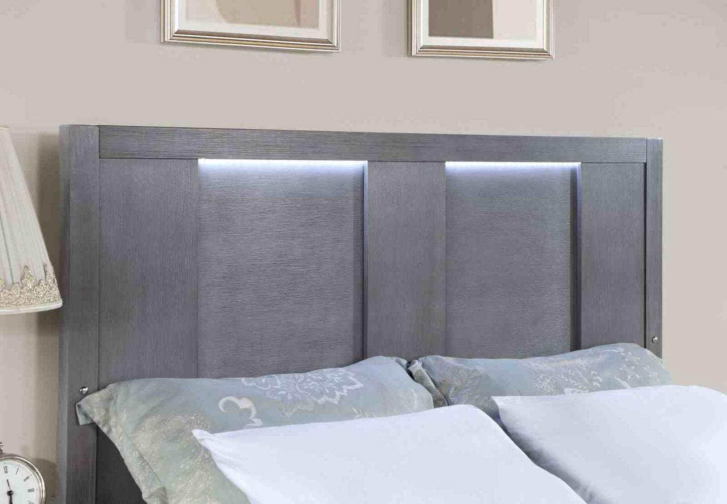 Regulus Gray Modern Bedroom Set LED Headboard