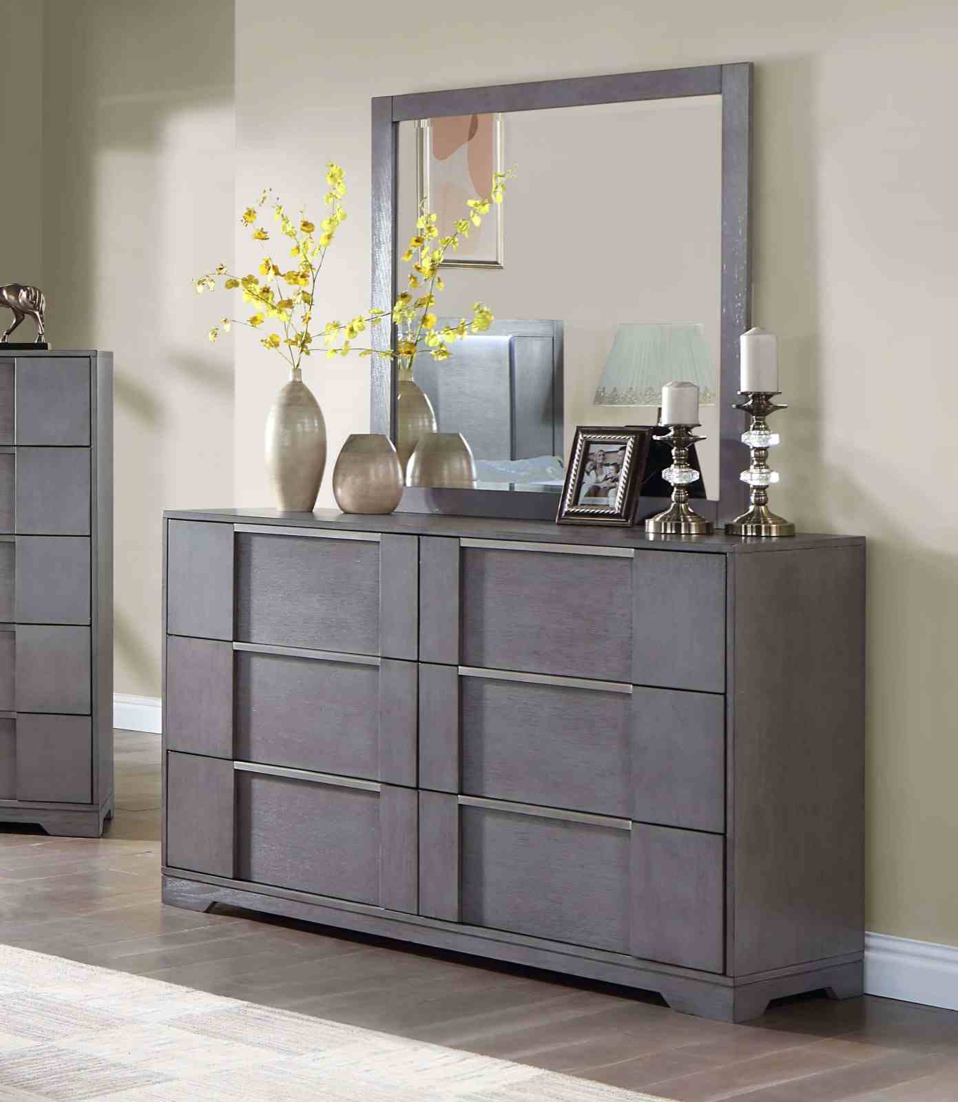 Regulus Gray Modern Bedroom Set LED Headboard