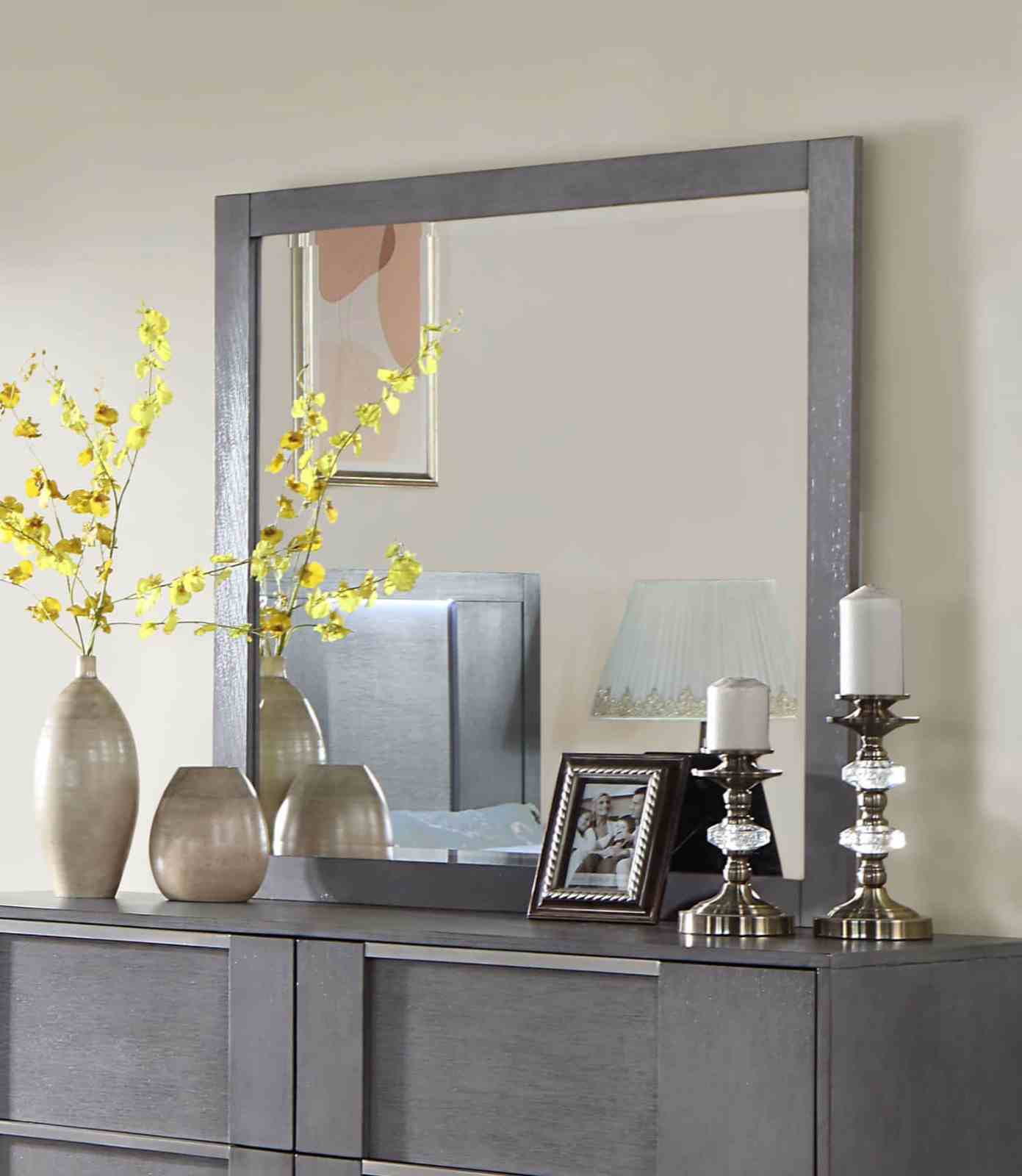 Regulus Gray Modern Bedroom Set LED Headboard