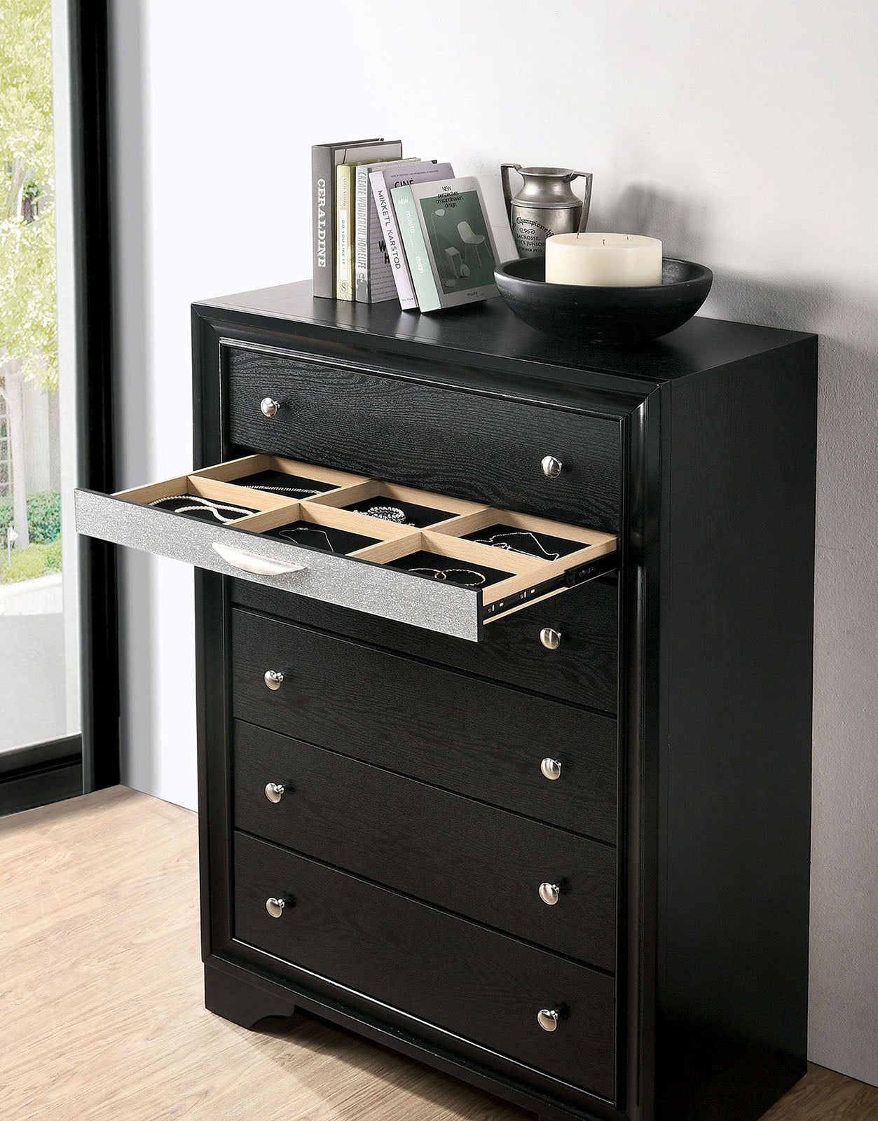 Chrissy 5 Drawer Chest w/Hidden Jewelry Drawer