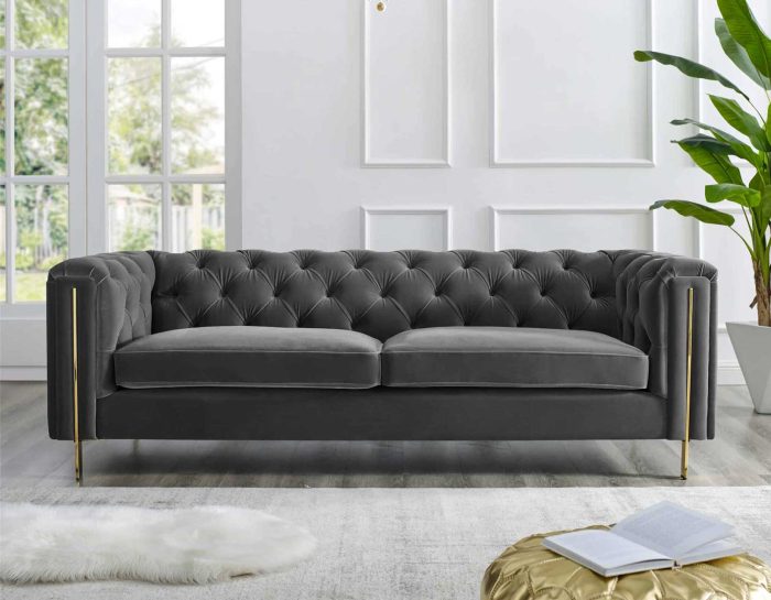 Charlene Button Tufted Rolled Arm Chesterfield Sofa