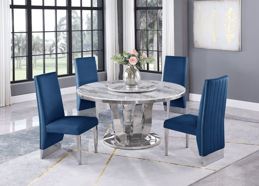 Best Quality D16L White Marble Dining Set w/Lazy Susan