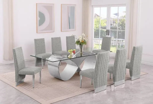 Best Quality D409 Glass Top 9 Pc Dining Set