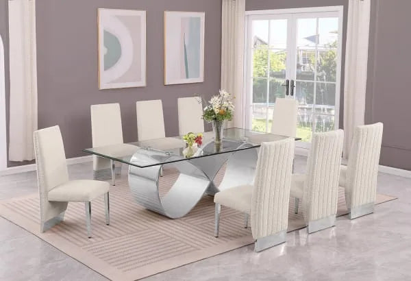 Best Quality D409 Glass Top 9 Pc Dining Set