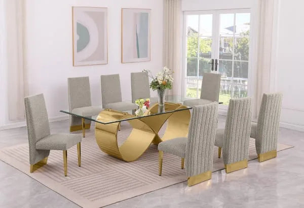 Best Quality D409 Glass Top 9 Pc Dining Set