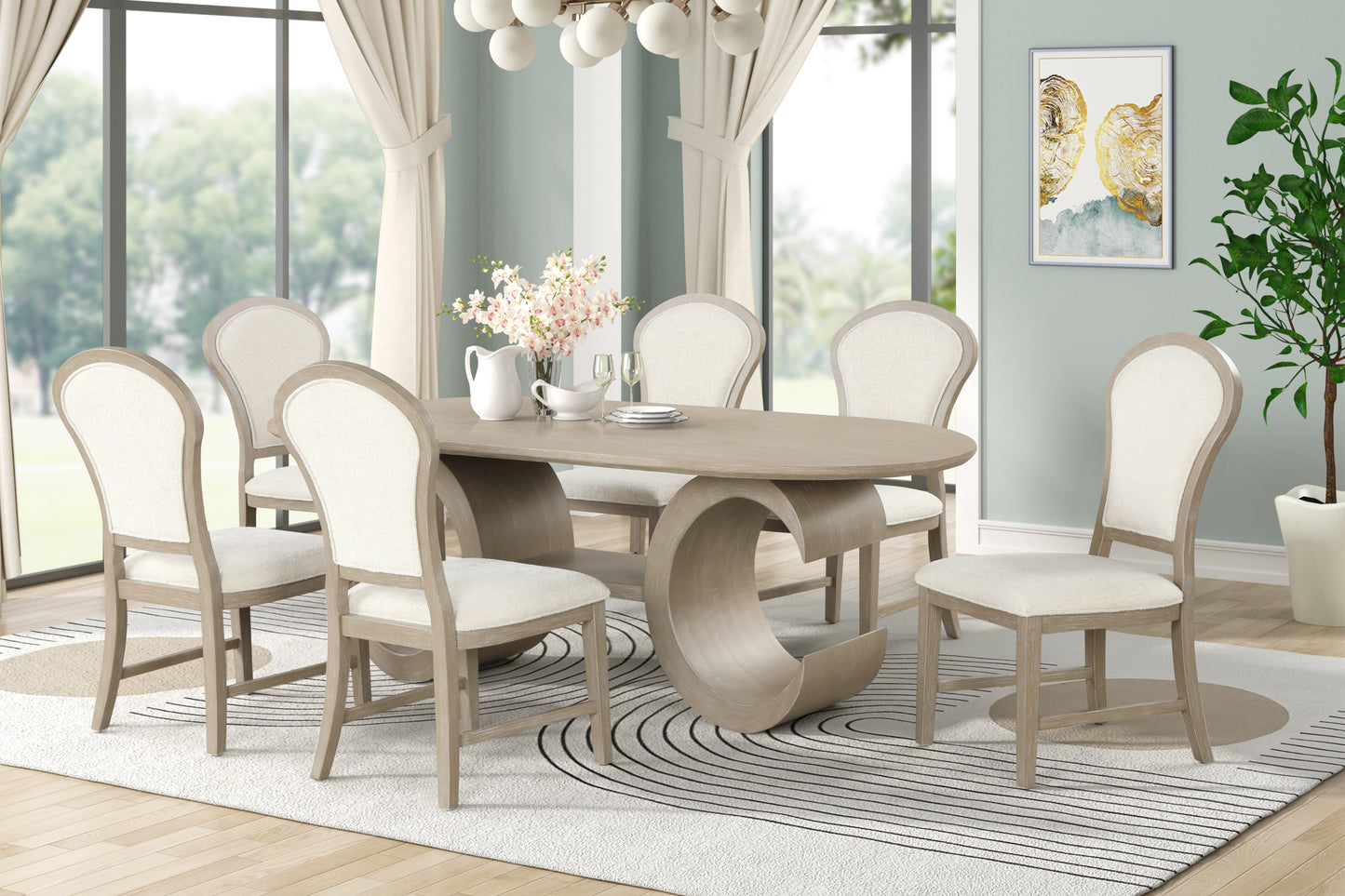 Gwendolyn 7 Pc Dining Set Taupe Side Chairs
