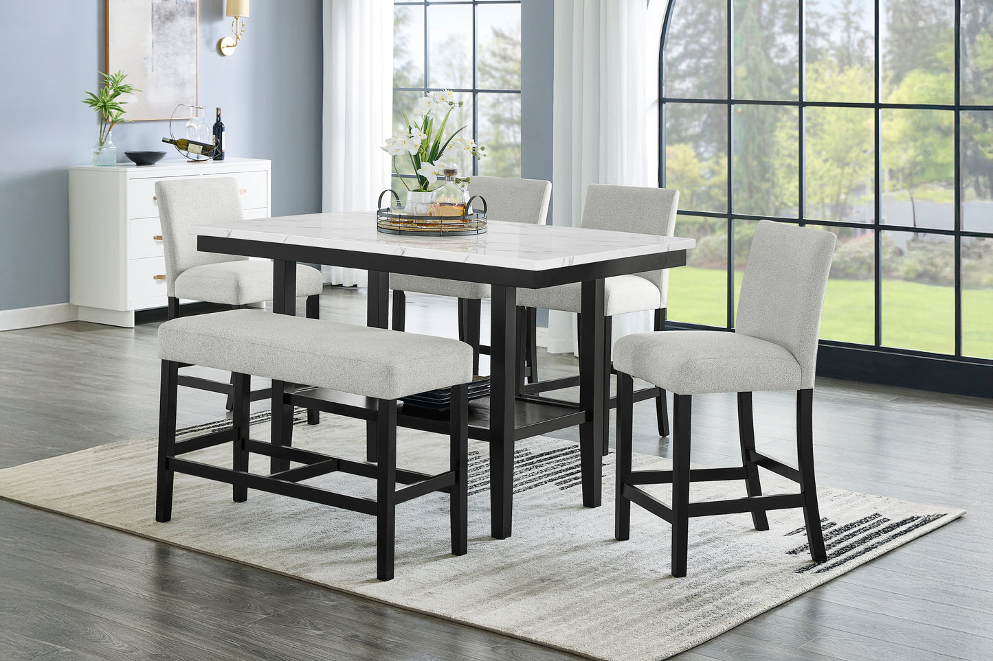Carissa 6 Pc Dining Set w/Storage Shelf