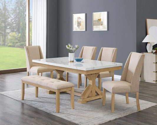 D521 White Marble 6 Pc Dining Set