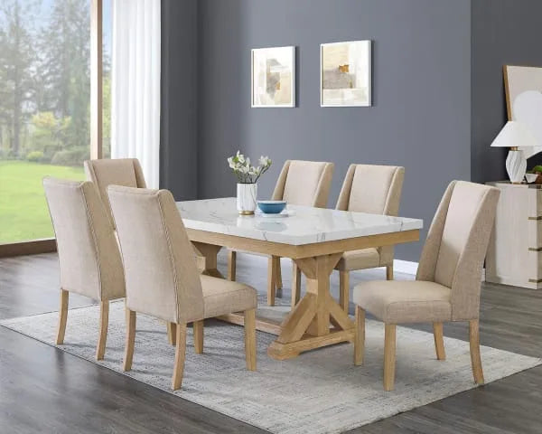 D521 White Marble 7 Pc Dining Set