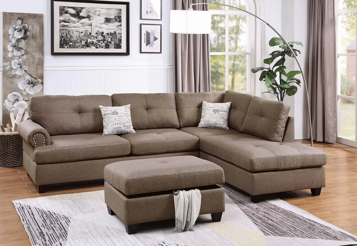 F6416 Mocha 3 Pc Reversible Sectional