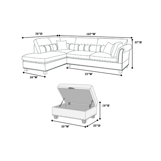 Poundex F6418 Sectional - Tan Velvet