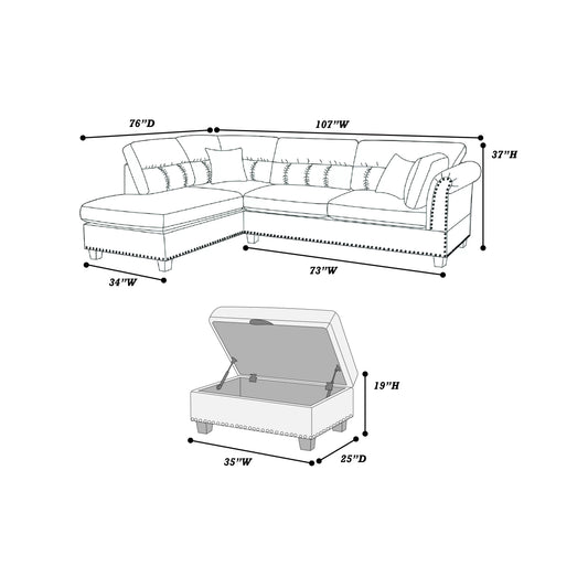Poundex F6419 Sectional - Paprika Velvet