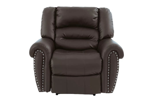 Sillón reclinable marrón con borde de clavo