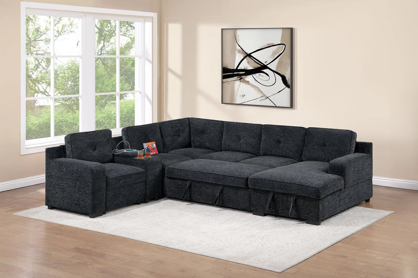 F7127 Black 4 Pc Convertible Sectional