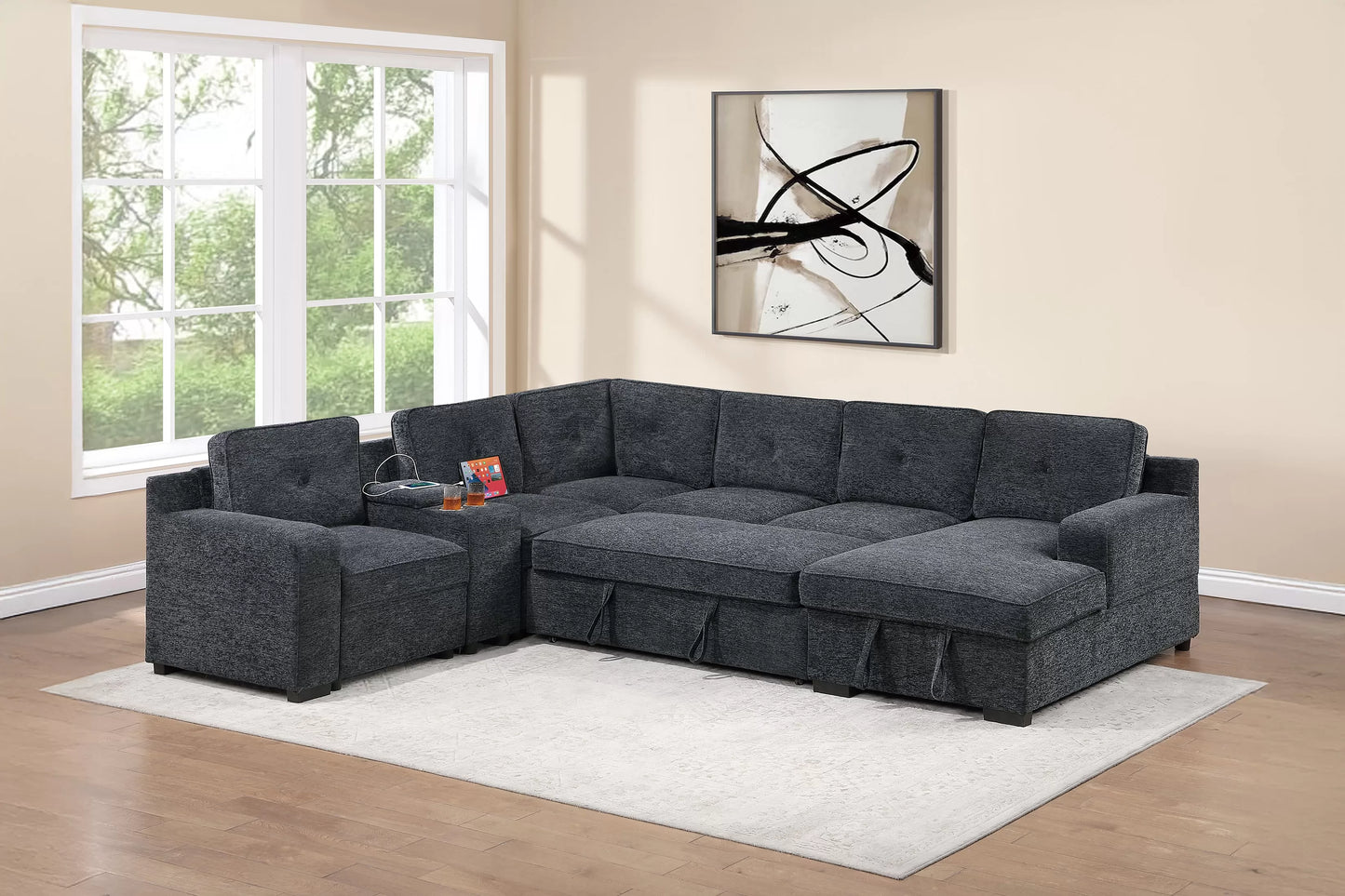 F7128 Dark Gray 4 Pc Chenille Sectional