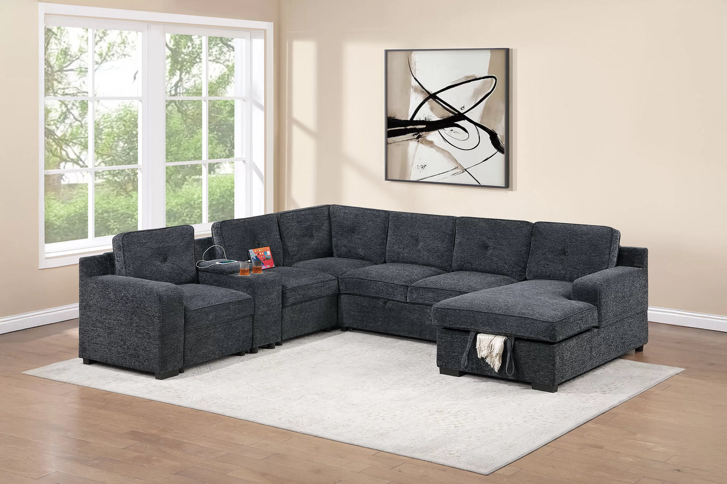 F7128 Dark Gray 4 Pc Chenille Sectional