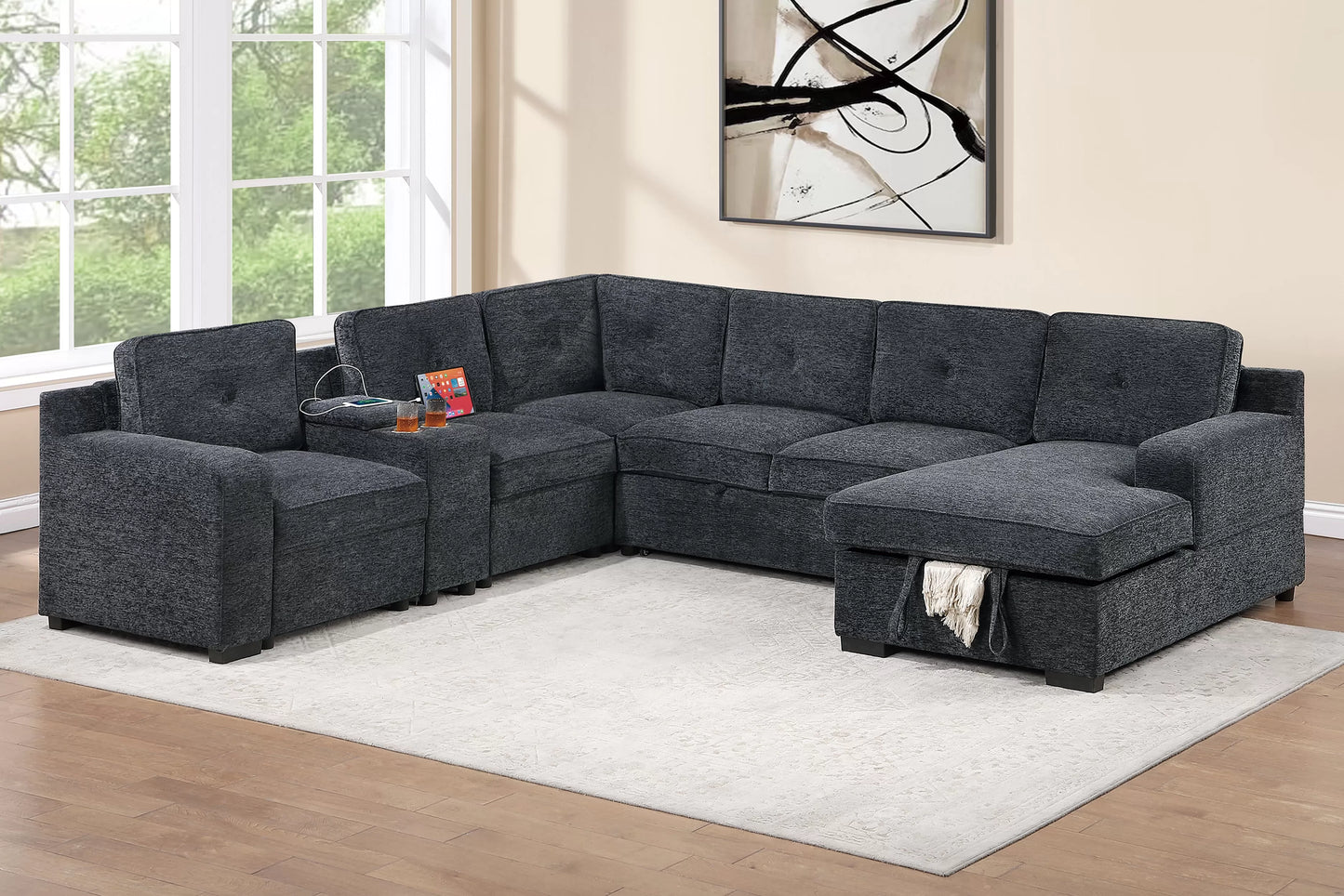 F7128 Dark Gray 4 Pc Chenille Sectional
