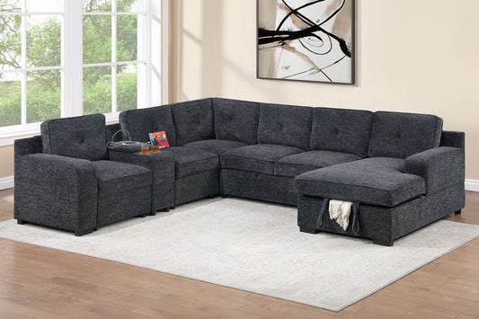 F7128 Dark Gray 4 Pc Chenille Sectional