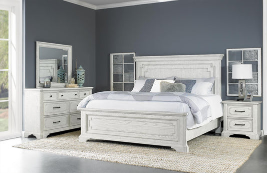 Clara 4 Pc Distressed White Finish Bedroom Set