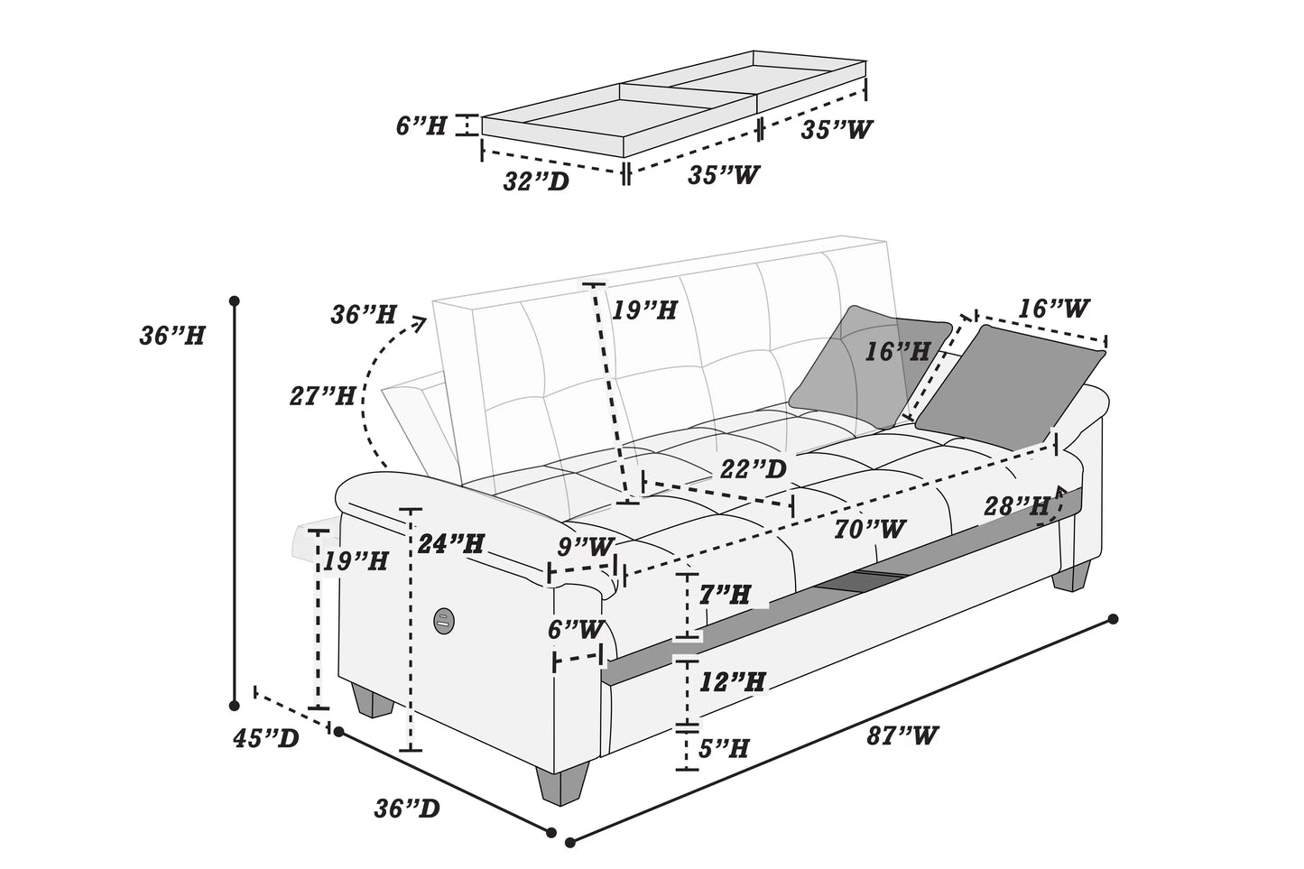 F8500 Bravo Futon Gray