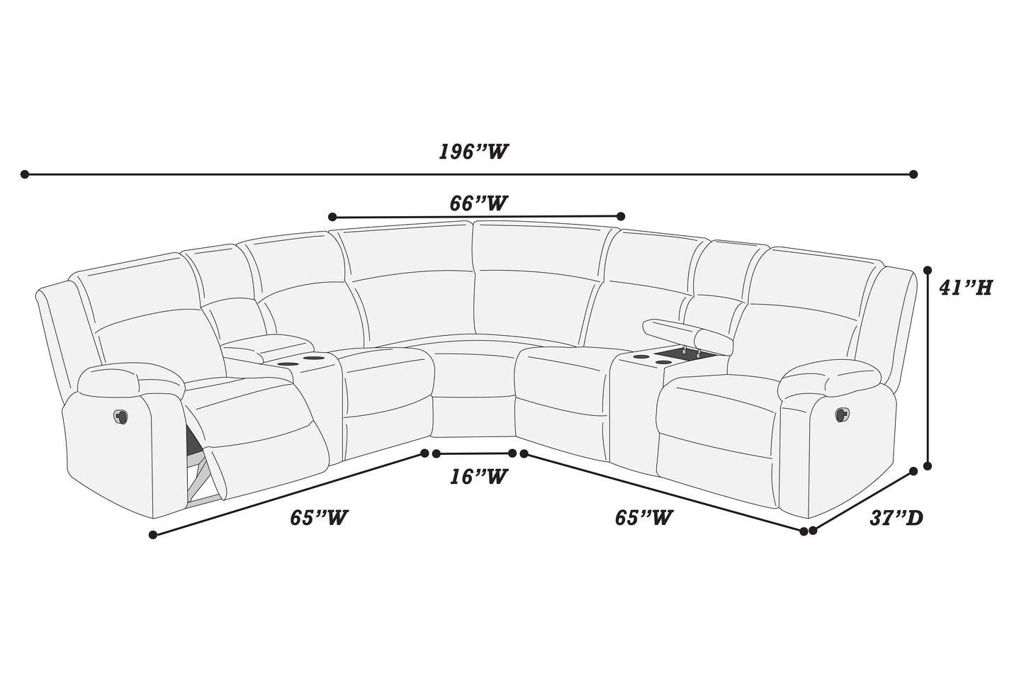 Poundex F8127 Smoke 3 Pc Motion Sectional